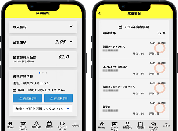 成績閲覧画面
